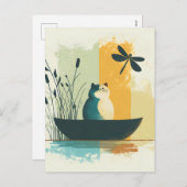 Minimalistische Abstracte Lake Chubby White Cat Ca Feestdagenkaart (Voorkant / Achterkant)