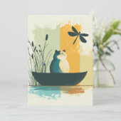 Minimalistische Abstracte Lake Chubby White Cat Ca Feestdagenkaart (Staand voorkant)