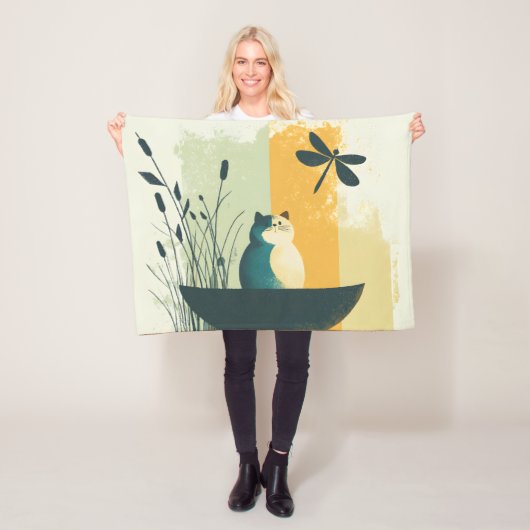 Minimalistische Abstracte Lake Chubby White Cat Ca Fleece Deken (In situ)