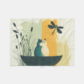 Minimalistische Abstracte Lake Chubby White Cat Ca Fleece Deken (Voorkant (Horizontaal))