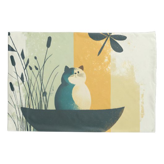 Minimalistische Abstracte Lake Chubby White Cat Ca Kussensloop (Achterkant)