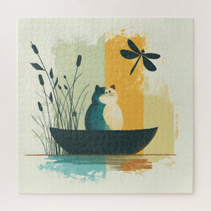 Minimalistische Abstracte Lake Chubby White Cat Ca Legpuzzel