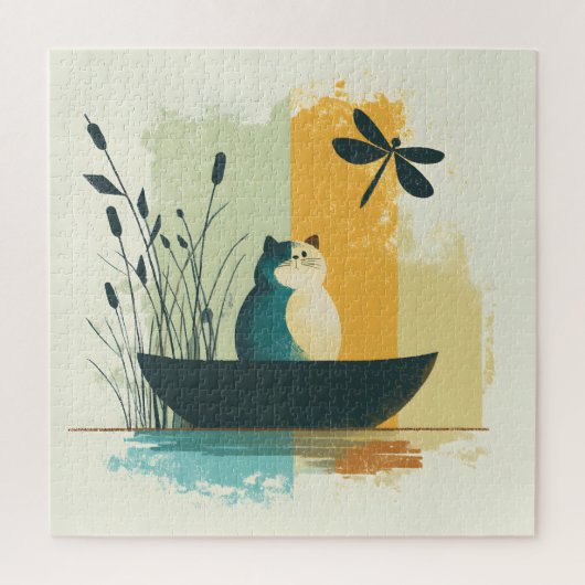 Minimalistische Abstracte Lake Chubby White Cat Ca Legpuzzel (Verticaal)