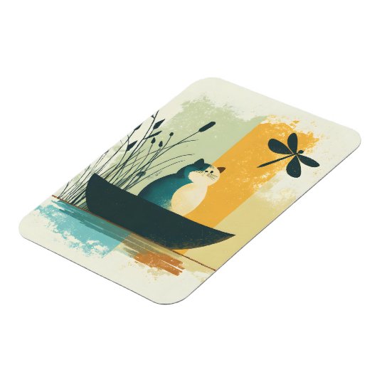 Minimalistische Abstracte Lake Chubby White Cat Ca Magneet (Linkerzijde)
