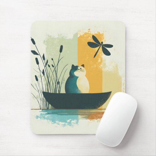 Minimalistische Abstracte Lake Chubby White Cat Ca Muismat (Met muis)
