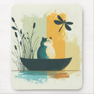 Minimalistische Abstracte Lake Chubby White Cat Ca Muismat