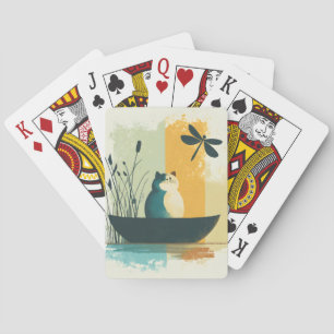 Minimalistische Abstracte Lake Chubby White Cat Ca Pokerkaarten