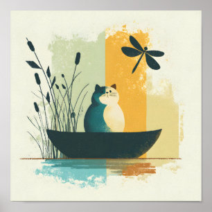 Minimalistische Abstracte Lake Chubby White Cat Ca Poster