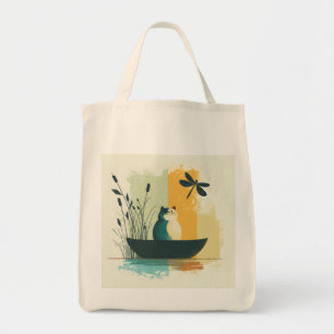 Minimalistische Abstracte Lake Chubby White Cat Ca Tote Bag