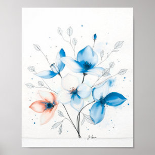 Minimalistische Abstracte Lijnkunstposter met Bloe Poster