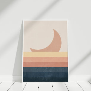 Minimalistische Abstracte maan en oceaan Poster
