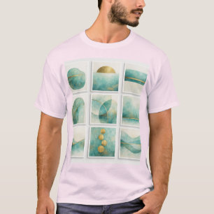 minimalistische abstracte patina blauwe koperen TR T-shirt