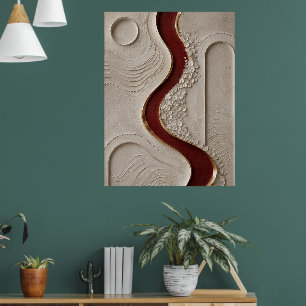 Minimalistische Abstracte Rode & Beige Textuur Wan Poster