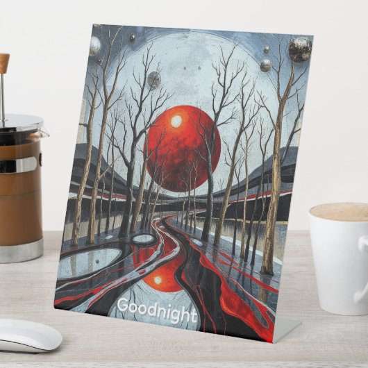 Minimalistische Abstracte Sunset Landschapskunst Reclamebord Met Voetstuk (Insitu)