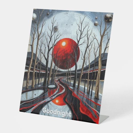 Minimalistische Abstracte Sunset Landschapskunst Reclamebord Met Voetstuk (Voorkant)