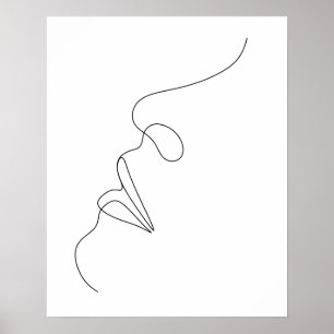 Minimalistische Abstracte Vrouwen Gezicht Line Art Poster