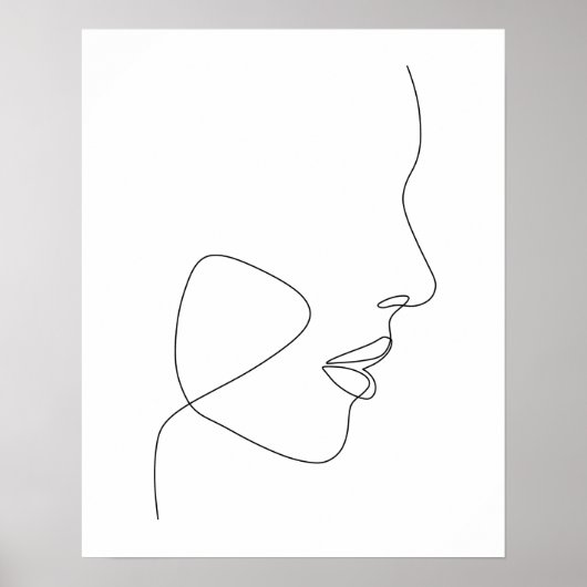 Minimalistische Abstracte Vrouwen Gezicht Line Art Poster (Voorkant)