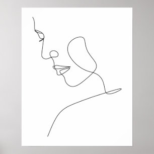 Minimalistische Abstracte Vrouwen Gezicht Line Art Poster