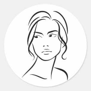 Minimalistische Abstracte Vrouwengezicht Lijn Kuns Ronde Sticker