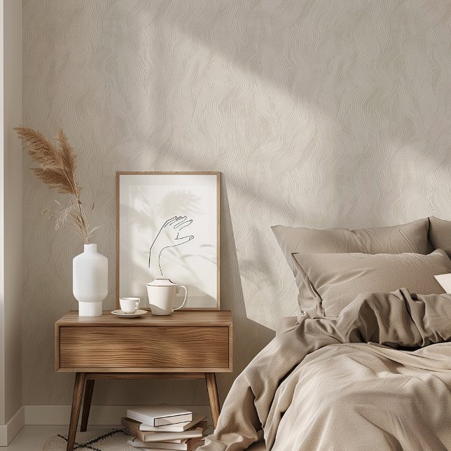 Minimalistische Abstracte Waves Beige & Wit Behang (Creator heeft geüpload)