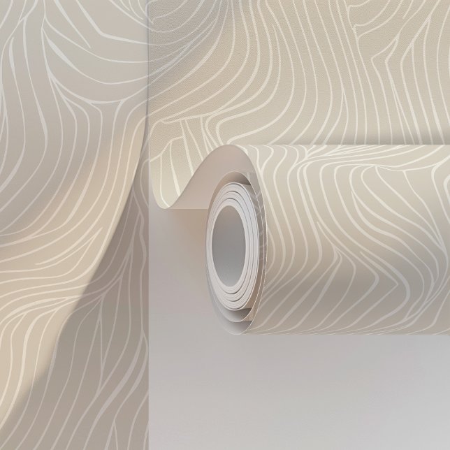 Minimalistische Abstracte Waves Beige & Wit Behang (Creator heeft geüpload)