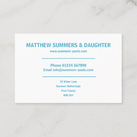 Minimalistische Abstracte Zwembad Water Ripples UK Visitekaartje (Achterkant)