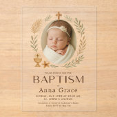 Minimalistische Acryl Doop Uitnodiging met Foto (Voorkant)