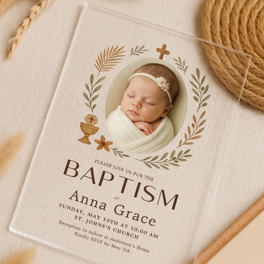 Minimalistische Acryl Doop Uitnodiging met Foto