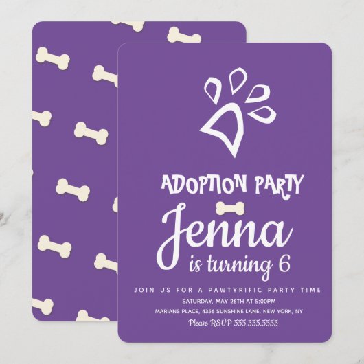 Minimalistische adoptie Pet Dog Birthday Party Paa Kaart (Voorkant / Achterkant)