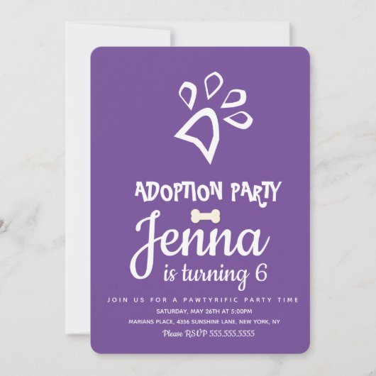 Minimalistische adoptie Pet Dog Birthday Party Paa Kaart (Voorkant)