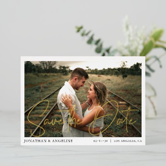 Minimalistische afbeelding bespaart de datum waaro folie uitnodiging (Staand Voorkant)