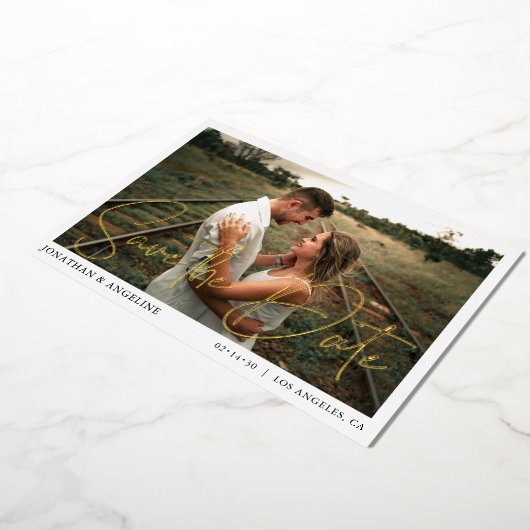 Minimalistische afbeelding bespaart de datum waaro folie uitnodiging (Gedraaid)