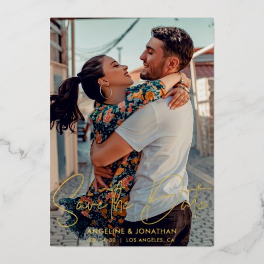 Minimalistische afbeelding bespaart de datum waaro folie uitnodiging (Voorkant)