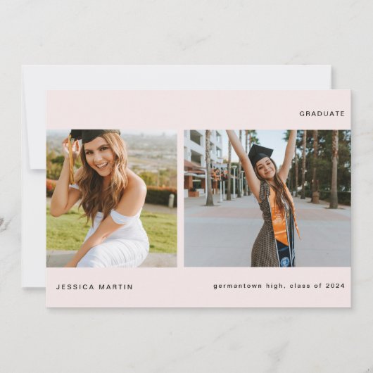 Minimalistische afstudeeraankondiging met twee fot kaart (Voorkant)