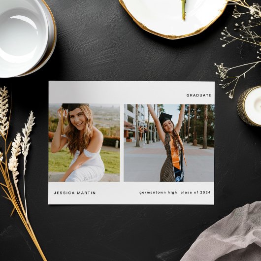 Minimalistische afstudeeraankondiging met twee fot kaart