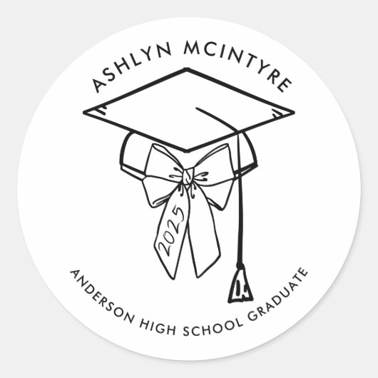 Minimalistische afstudeerdop met boog ronde sticker (Voorkant)