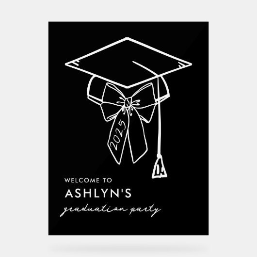 Minimalistische afstudeerdop met boog Welkom Acryl Bord (Voorkant)