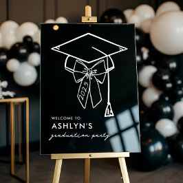 Minimalistische afstudeerhoed met strik Welkom Acryl Bord