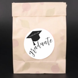 Minimalistische afstudeerhoed Zwart & Wit Afstuder Ronde Sticker