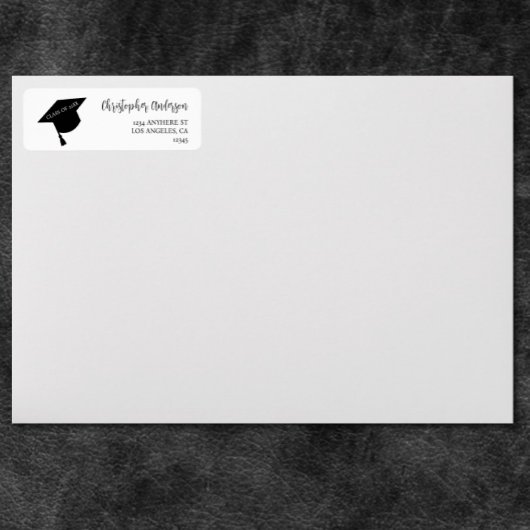 Minimalistische afstudeerhoed Zwart & Witte Afstud Etiket