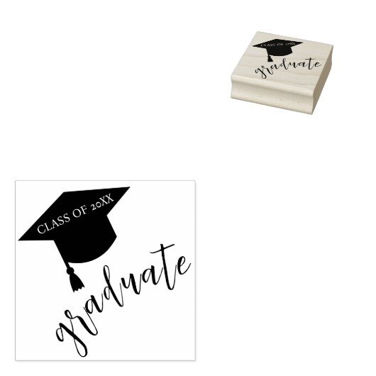 Minimalistische afstudeerhoed Zwart & Witte Afstud Rubberstempel (Gestempeld)
