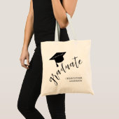 Minimalistische afstudeerhoed Zwart & Witte Afstud Tote Bag (Voorkant (product))
