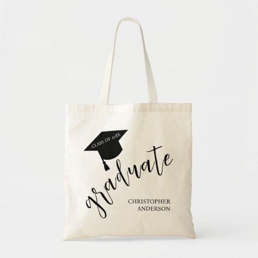 Minimalistische afstudeerhoed Zwart & Witte Afstud Tote Bag (Voorkant)