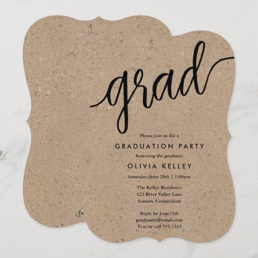 Minimalistische afstudeerpartij voor zwart en wit kaart (Voorkant / Achterkant)