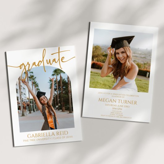 Minimalistische afstudeerparty in fotoboog kaart