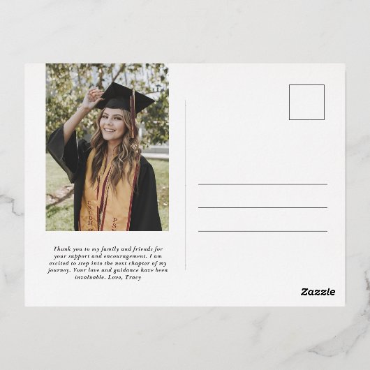 Minimalistische afstuderen aankondiging briefkaart (Achterkant)