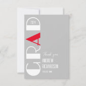 Minimalistische afstuderen grijs Rood en Wit Accen Bedankkaart (Voorkant)