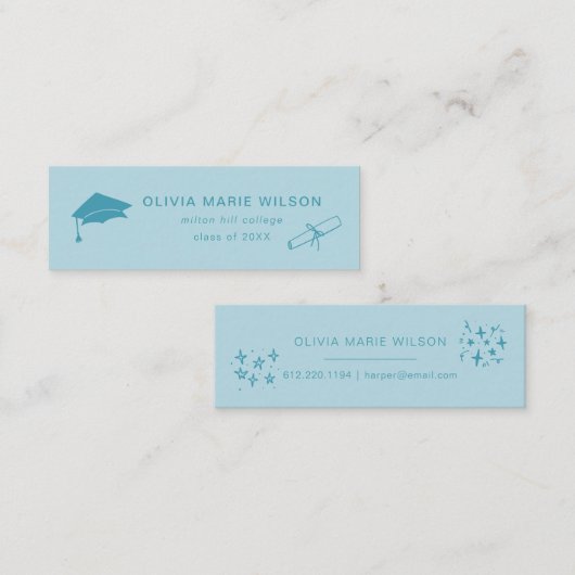 Minimalistische Afstuderen Icon Naam Kaart Blauw Mini Visitekaartje (Voorkant / Achterkant)