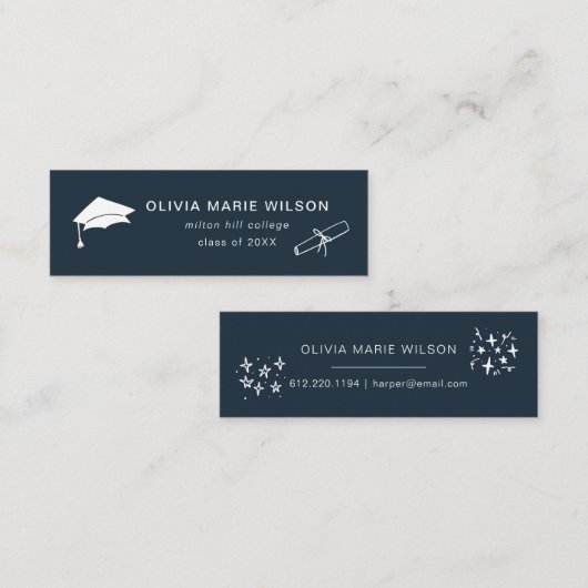 Minimalistische Afstuderen Icon Naam Kaart Navy Bl Mini Visitekaartje (Voorkant / Achterkant)
