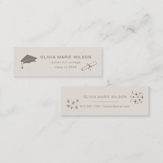 Minimalistische Afstuderen Icon Naam Kaart Sandy B Mini Visitekaartje (Voorkant / Achterkant)